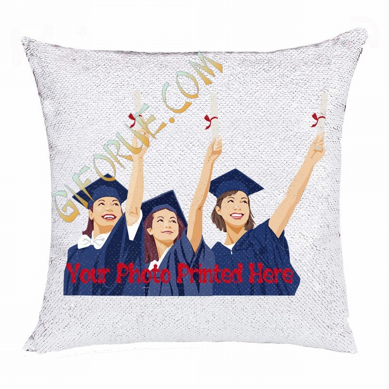 Custom Made Sequin Cushion Cover Photo Pillow Top Gift For Graduate - Click Image to Close